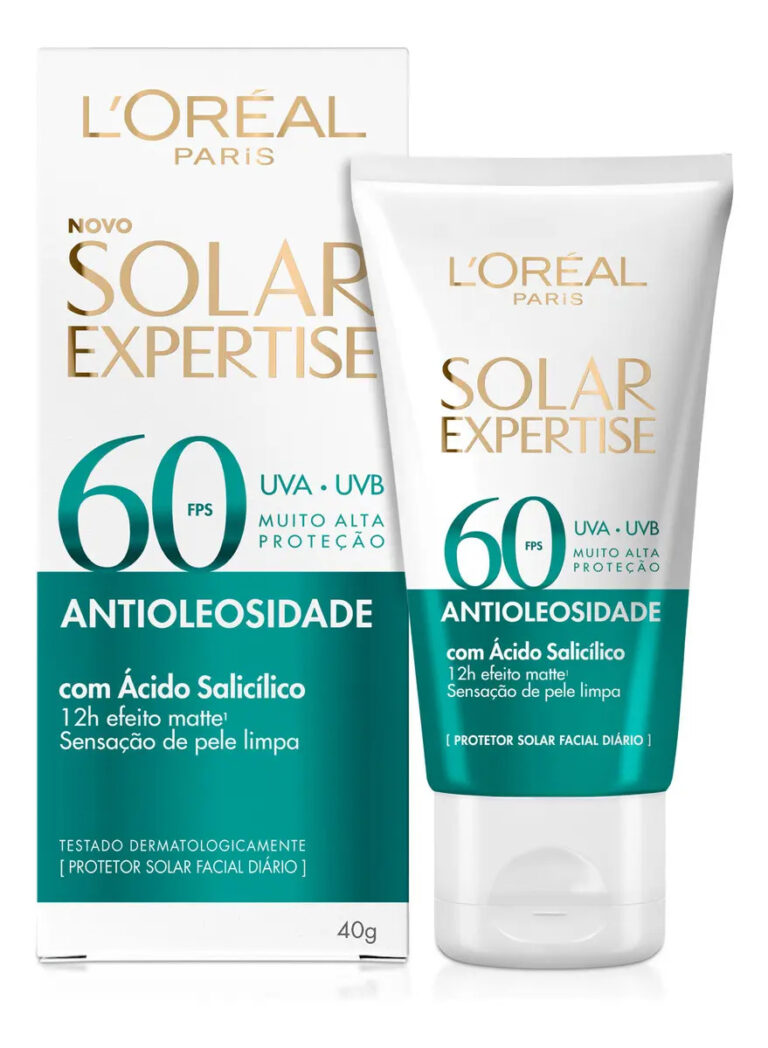 Protetor Solar Facial Antioleosidade FPS60, Controle de Oleosidade por 12h, Efeito Matte Sem Cor, Solar Expertise L’Oreal Paris, 40g